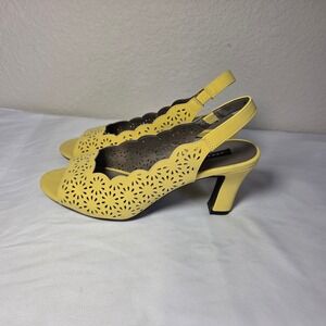 Array Yel. Slingback Heels Peep Toe Laser Cut Floral Scalloped Pumps 9M 1321467
